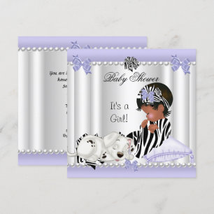 Invitation Baby Shower Fille Afro-Américaine Zèbre Violet