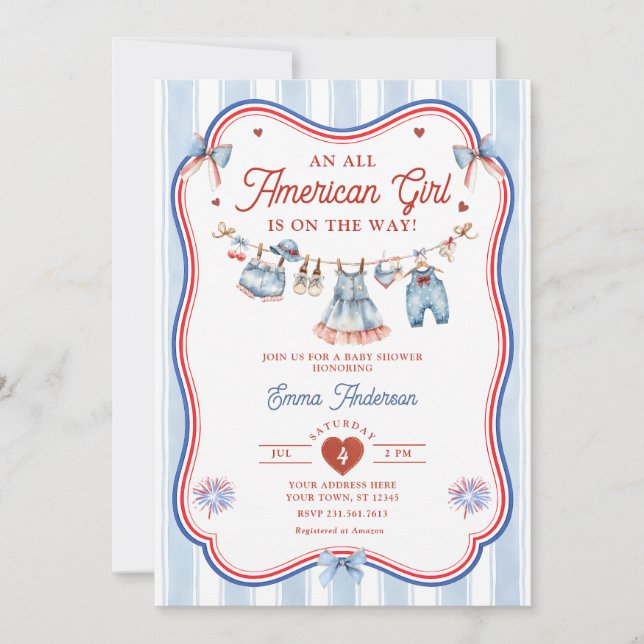 Invitation Baby Shower Fille Américaine (Devant)