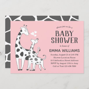Invitation Baby shower fille animal rose mou moderne Giraffe 