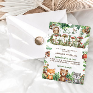 Invitation Baby Shower Fille Animaux de la Forêt Florale