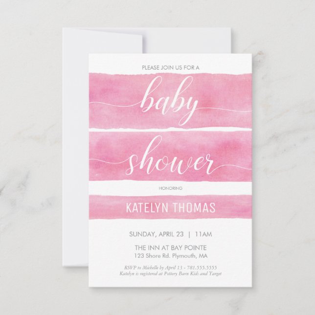Invitation baby shower, Fille, Aquarelle, Personna (Devant)