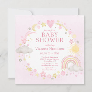 Invitation Baby Shower Fille Arc-en-Ciel Aquarelle