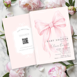 Invitation Baby Shower Fille Arc-en-Ciel avec Code QR