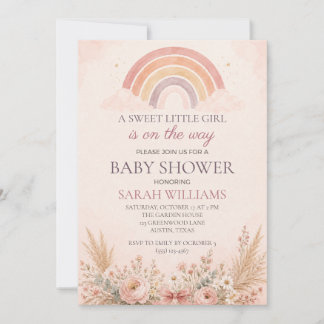 Invitation Baby Shower Fille Arc-en-Ciel Bohème