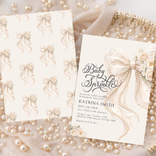 Invitation Baby Shower Fille Arc-en-Ciel Floral Nœud Élégant
