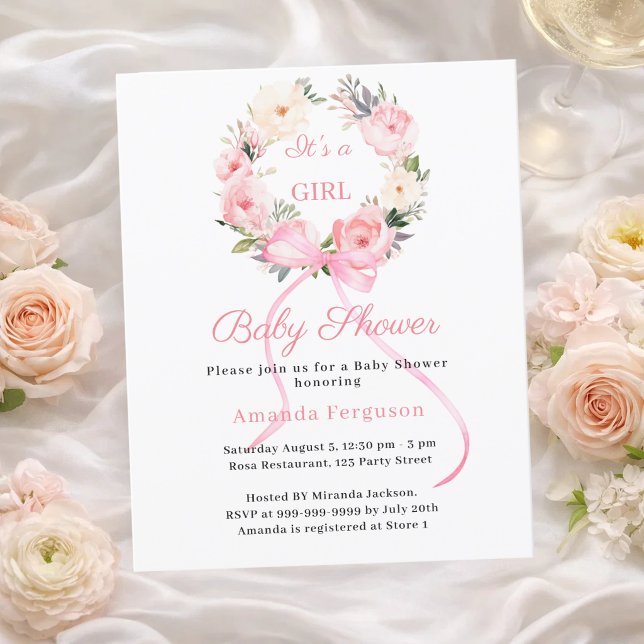 Invitation Baby Shower fille arc en fleurs roses (Créateur téléchargé)
