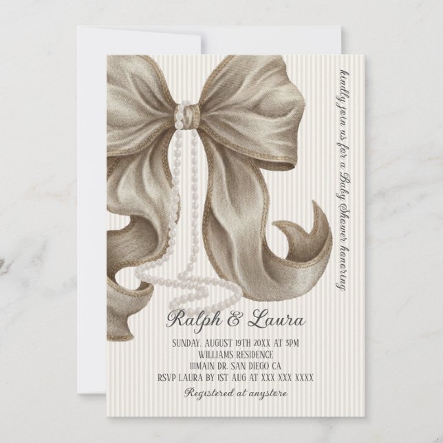 Invitation Baby shower Fille Arc Rayé Neutre (Devant)