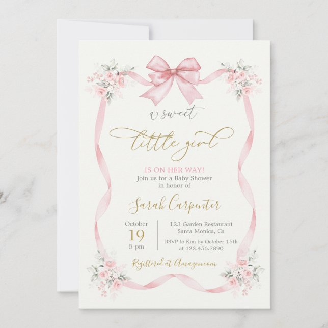 Invitation Baby shower fille arc rose (Devant)