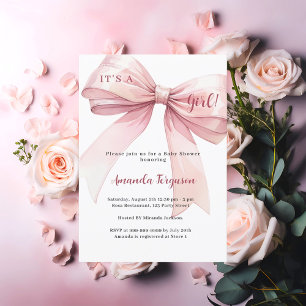 Invitation Baby shower fille arc rose