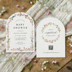 Invitation Baby Shower Fille Arche Florale Rose