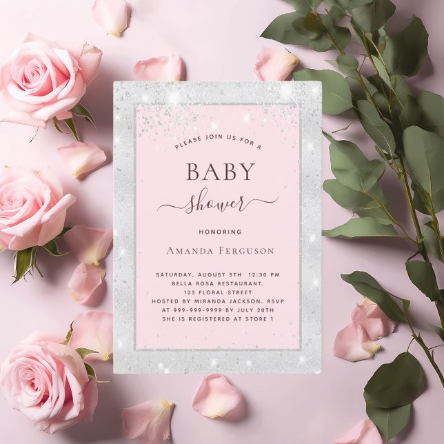 Invitation Baby shower fille argent rousse parties scintillan (Créateur téléchargé)