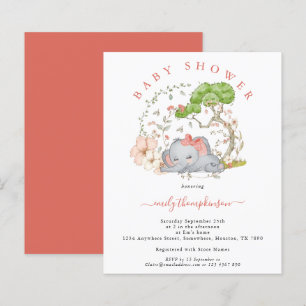 Invitation Baby Shower Fille au Corail Eléphant de