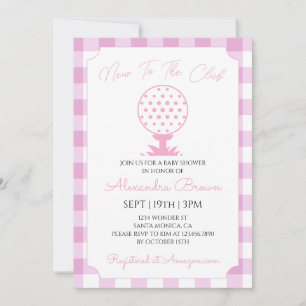 Invitation Baby Shower Fille au Golf à Carreaux Roses