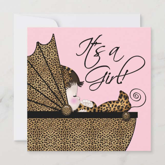 Invitation Baby Shower Fille au Léopard Rose (Devant)
