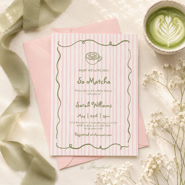 Invitation Baby Shower Fille au Matcha et Fraise (Créateur téléchargé)