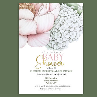 Invitation Baby Shower Fille au Pivoine Rose Fardée