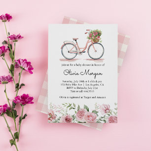 Invitation Baby Shower Fille au Vélo Rose Rétro Adorable