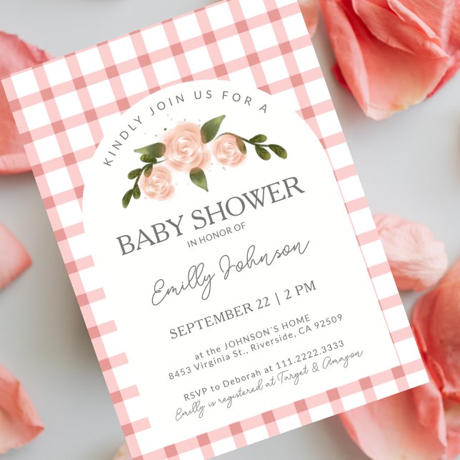 Invitation Baby Shower Fille au Vichy Rose Classique (Créateur téléchargé)