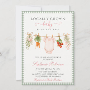 Invitation Baby Shower Fille au Vichy Vert Sauge de Productio