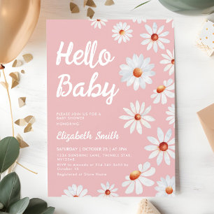 Invitation Baby Shower Fille aux Marguerites Aquarelle Rose