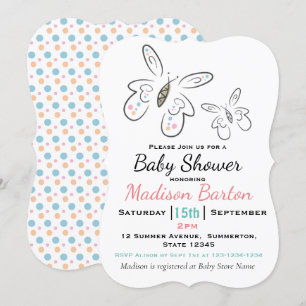 Invitation Baby shower fille aux papillons mignons et aux poi