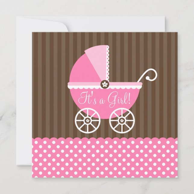 Invitation Baby shower fille aux points de transport Brown ro (Devant)