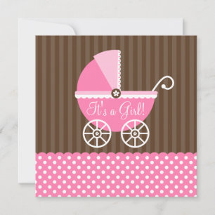 Invitation Baby shower fille aux points de transport Brown ro