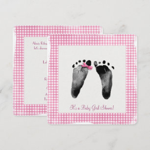 Invitation Baby Shower Fille avec Empreintes de Nouveau-Né