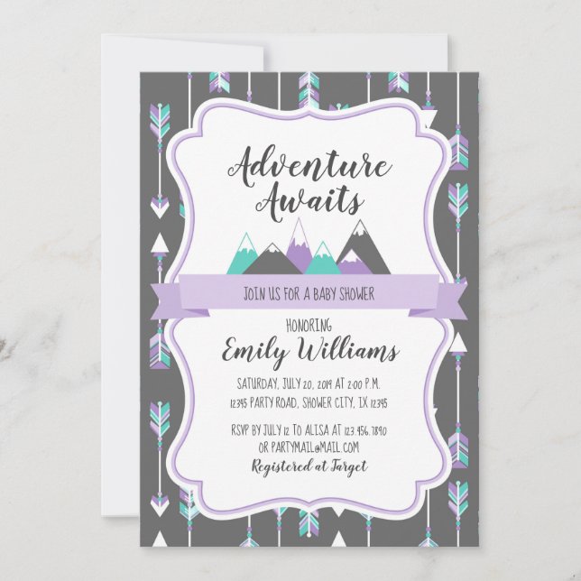 Invitation Baby shower fille Aventure Attend (Devant)