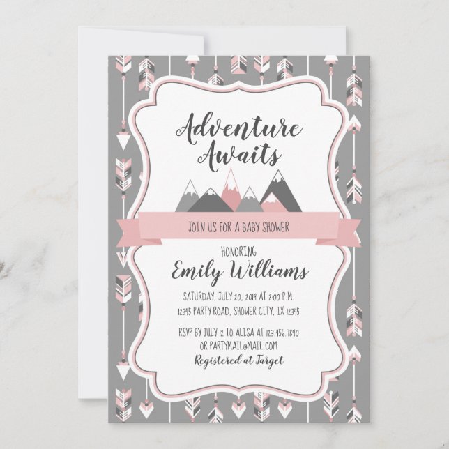 Invitation Baby shower fille Aventure Attend (Devant)