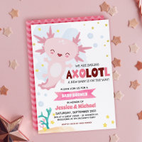 Invitation Baby shower fille Axolotl rose