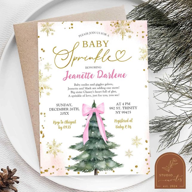 Invitation Baby Shower Fille Baby Sprinkle Rose Hiver (Créateur téléchargé)
