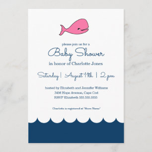 Invitation Baby shower fille baleine rose