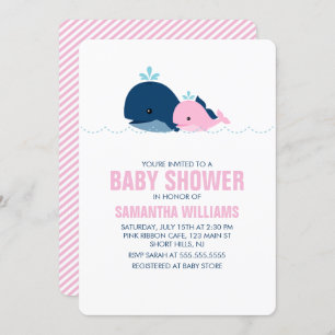 Invitation Baby shower fille baleine rose