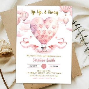 Invitation Baby shower Fille Balloon Rose Hot Air