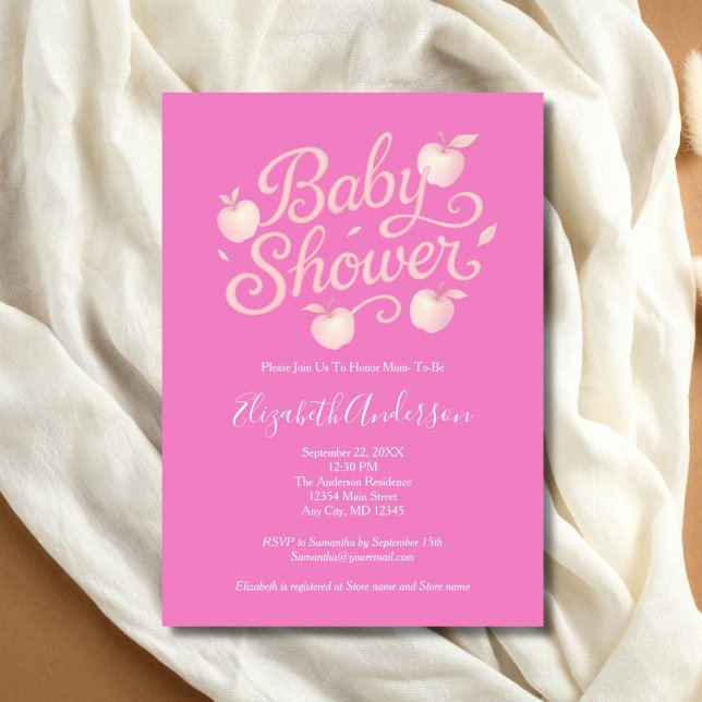Invitation Baby Shower Fille Bébé Pommes Roses (Pink Apple Baby Girl Baby Shower Invitation. Printed or Digital Download)