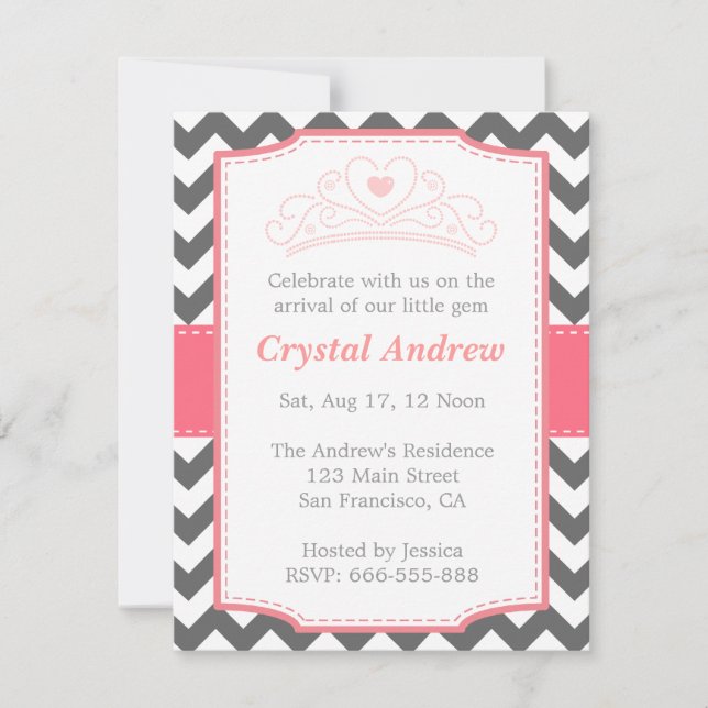Invitation Baby Shower Fille - Bébé Princesse et Diadème (Devant)