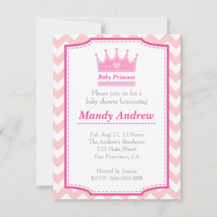 Invitation Baby Shower Fille - Bébé Princesse Rose Avec Couro