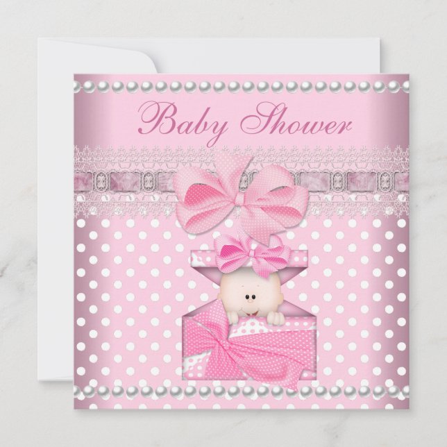 Invitation Baby shower fille bébé rose cadeau emplacement Pea (Devant)