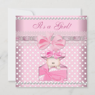 Invitation Baby Shower Fille Bébé Rose Cadeau Tache Pearl Bro