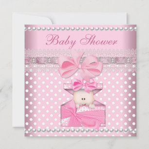Invitation Baby Shower Fille Bébé Rose Cadeau Tache Perle Den