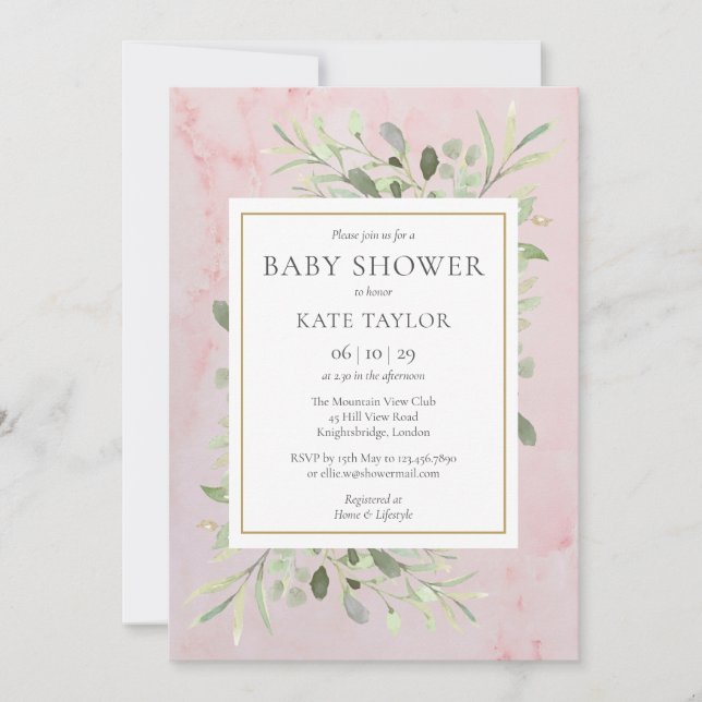 Invitation Baby Shower Fille Bébé Rose Marbre | Sprinkle (Devant)
