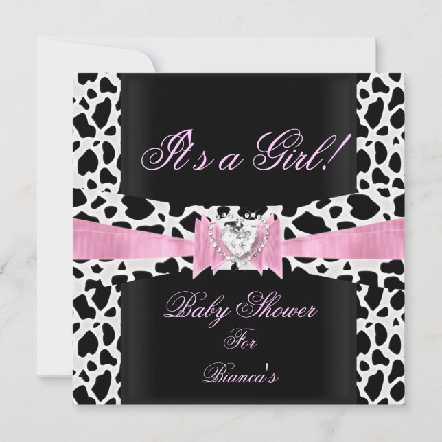 Invitation Baby Shower Fille Bébé Rose Noir Blanc Impression  (Devant)