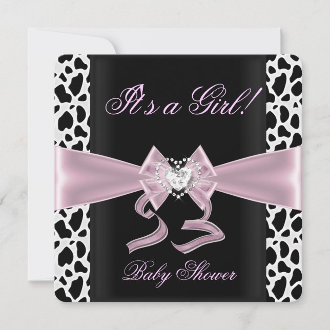 Invitation Baby Shower Fille Bébé Rose Noir Blanc Impression  (Devant)