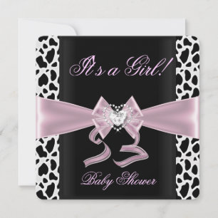 Invitation Baby Shower Fille Bébé Rose Noir Blanc Impression 