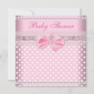 Invitation Baby shower fille bébé rose tache perle dentelle
