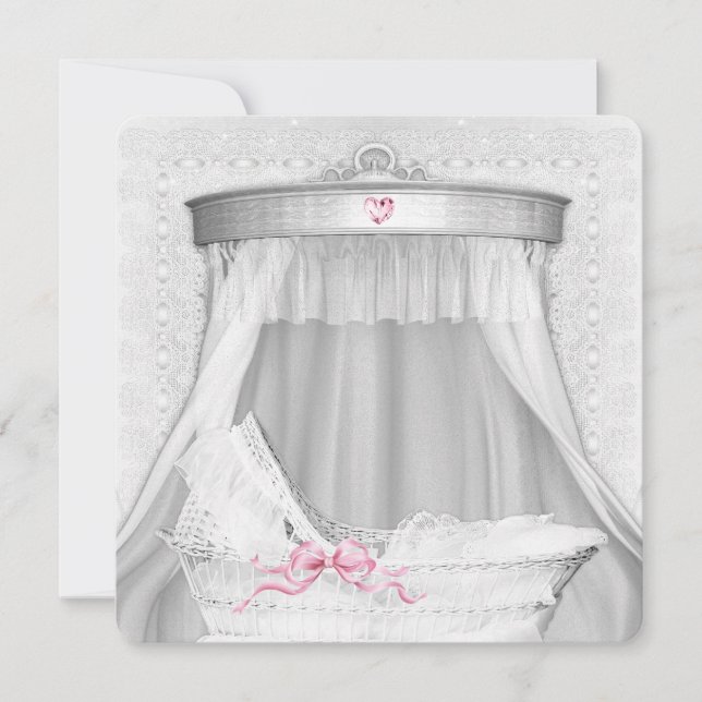 Invitation Baby Shower Fille Berceau Blanc (Devant)