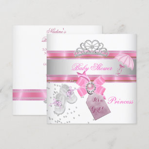 Invitation Baby Shower Fille Blanc Rose Princesse Diadème Mag