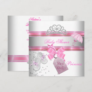 Invitation Baby Shower Fille Blanc Rose Princesse Diadème Mag
