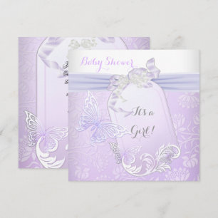 Invitation Baby shower Fille blanche Lilac Princesse Papillon